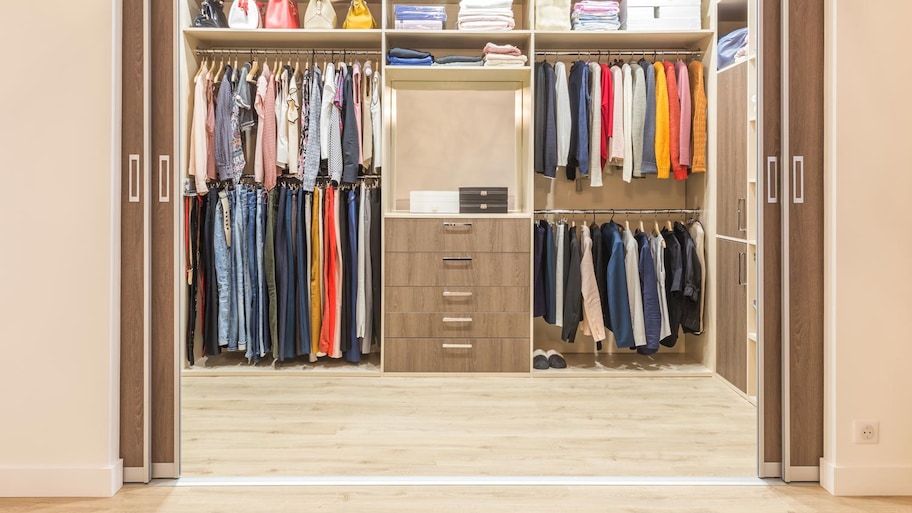  A modern walk-in closet with a light sensor