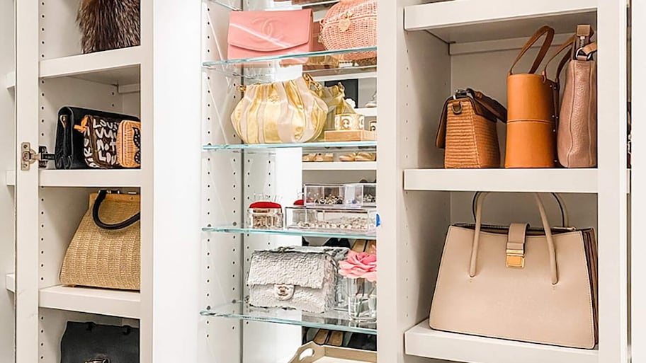 Recessed lights displaying a closet’s favorites