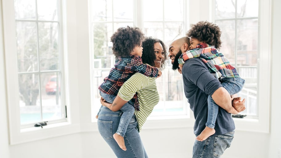 Family at home with two kids