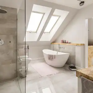 A modern bathroom with minimalistic shower