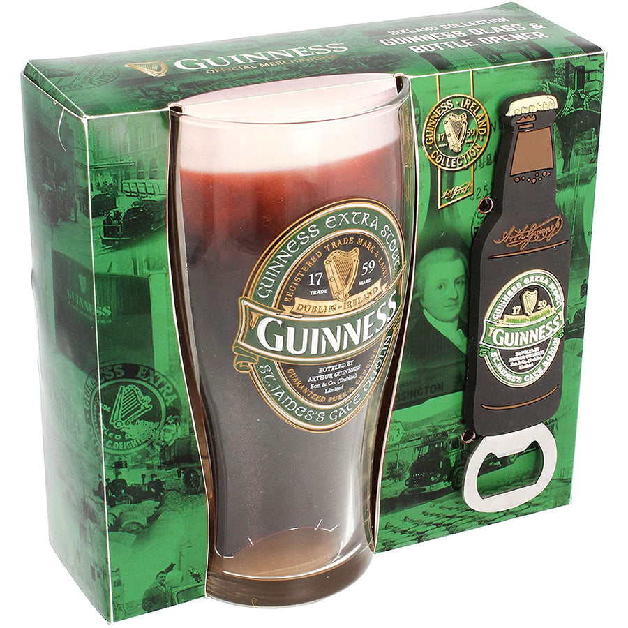 Guinness Ireland Label Pint Glass & Opener Set