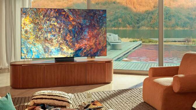 Samsung QLED TV sitting in living room