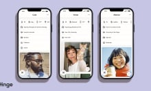 Three phone screens displaying Hinge profiles of aspiring mental health advocates.