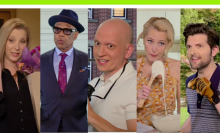 A composite of Gillian Anderson, Lisa Kudrow, Anthony Carrigan, Adam Scott and Giancarlo Esposito in a sketch.