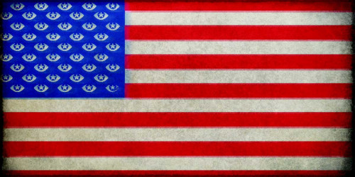 US flag with spying eyes for stars