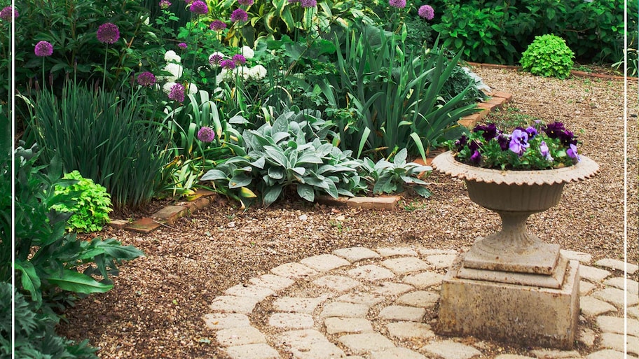 backyard garden with gravel path