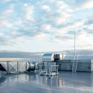 A house’s flat rooftop with installed vents