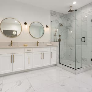 Modern bathroom with marble tiles