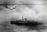 Brazilian Boeing B-17 flies over the French destroyer Tartu (D636) during the 1963 Lobster War.jpg