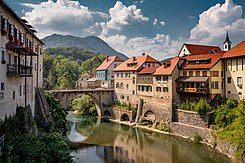 De Kapucijnerbrug in de Sloveense plaats Škofja Loka