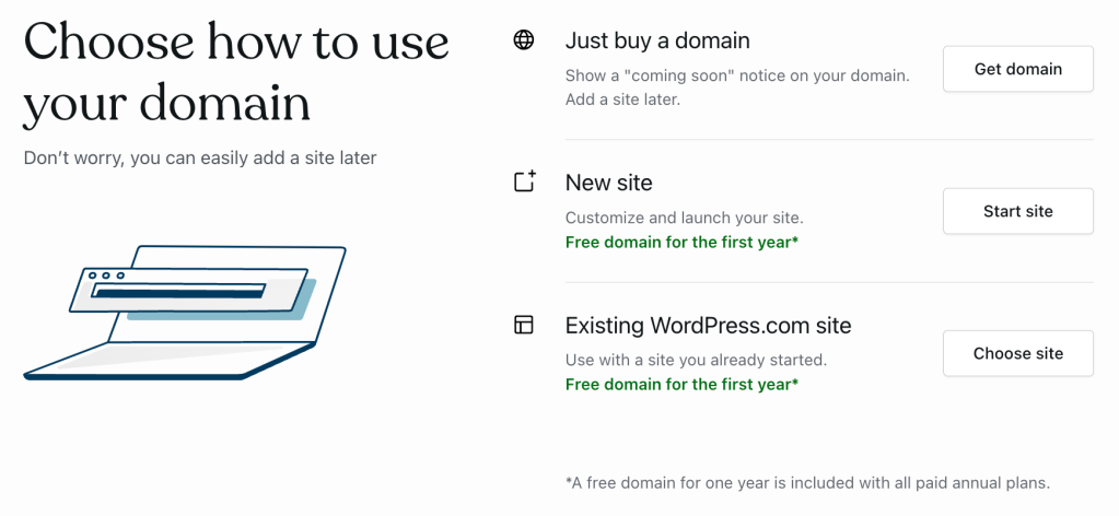 Screenshot of the options for using your new domain.