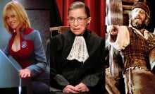 A composite image featuring, from left to right, Sigourney Weaver in the movie "Galaxy Quest," the late Supreme Court Justice Ruth Bader Ginsburg, and Topol in the movie "Fiddler on the Roof."