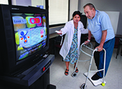 Wii Fit exercise program boosts balance in older adults - A Veteran receives an explanation of the Wii-Fit from Dr. Kalpana Padala at the Central Arkansas Healthcare System.  (Photo by Jeff Bowen)