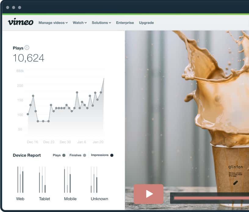 Video analytics interface with Plays and Device Report graphs