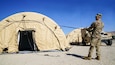 Soldiers assigned to HHC, 204th Maneuver Enhancement Brigade, Utah National Guard, set up a mobile command operations center  in support of the brigade’s mission during field training at Camp Williams, Utah, Nov. 2, 2019. The mobile command center will be housed in a rapidly deployed tent-like structure called the Standard Integrated Command Post System. (U.S. Army Photo by Sgt. 1st Class Rich Stowell)