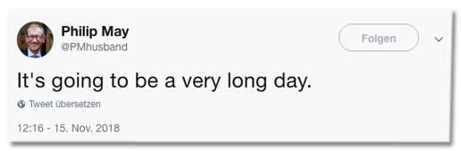 Screenshot eines Tweets des Twitter-Accounts @PMHusband - It's going to be a very long day.