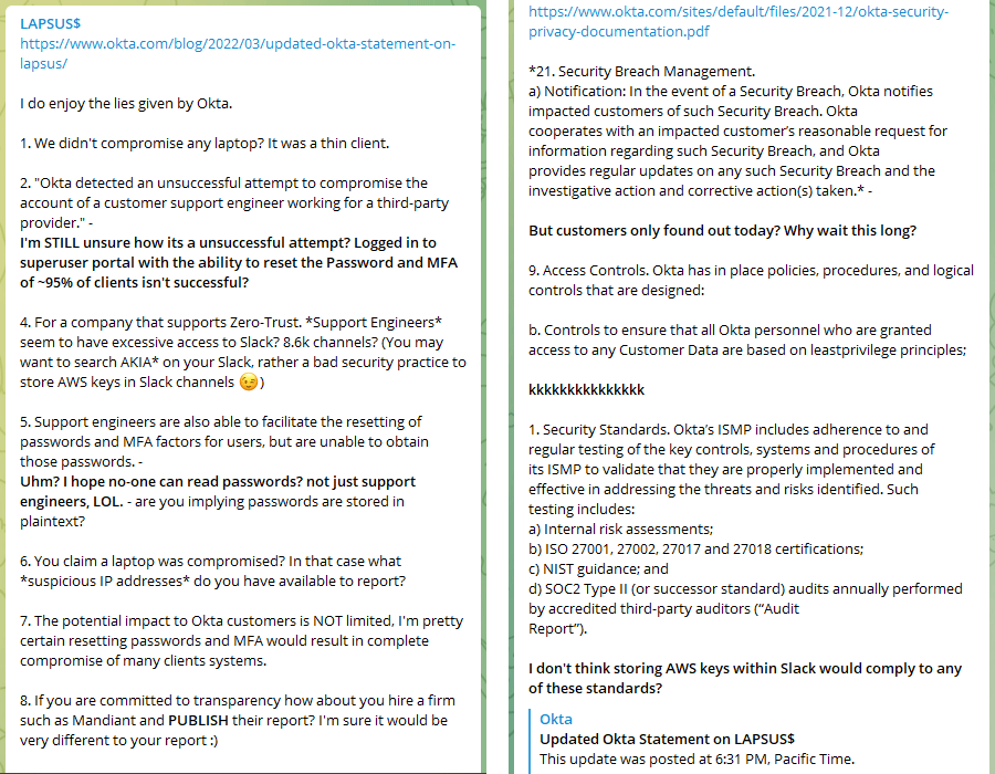 LAPSUS$ antwortet auf Okta's offizielle Stellungnahme