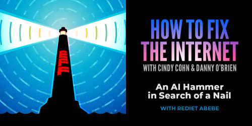 lighthouse w/ text: how to fix the internet with cindy and danny; An AI Hammer in Search of a Nail