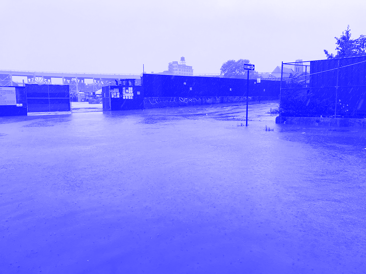 Monotone image of flooding in Brooklyn, NYC