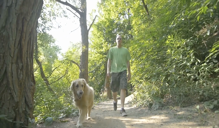 Person walking their dog outside