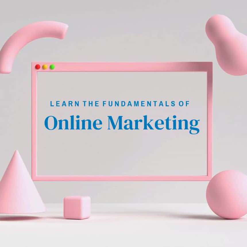 La plantilla personalizable de Vimeo Create incluye el texto "Learn the Fundamentals of Online Marketing" para servicios comerciales.