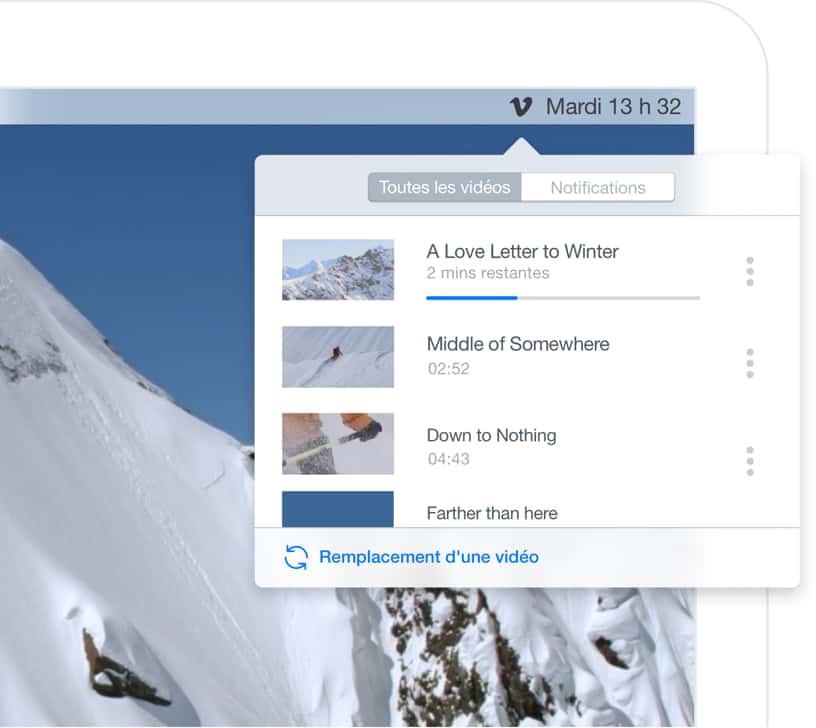 interface do Vimeo para macOS para carregamento ou sincronização de arquivos de vídeos para o Vimeo