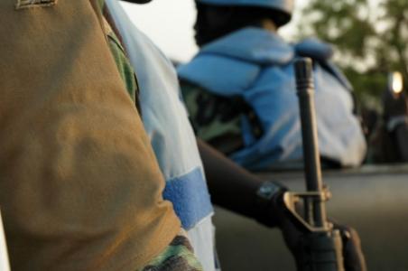 United Nations soldiers stand at the ready.