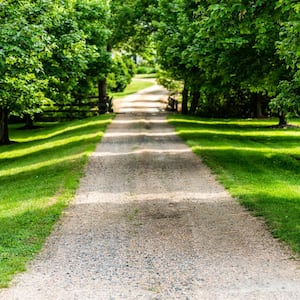 A entrance with road driveway in rural countryside