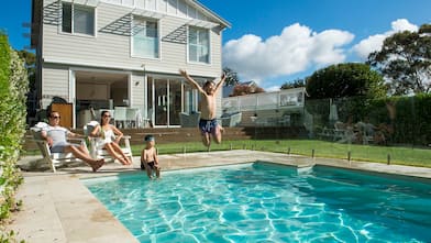 Kids play in pool