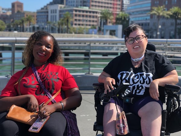 Andraéa LaVant and Stacey Park Milbern riding the San Francisco Bay Ferry together