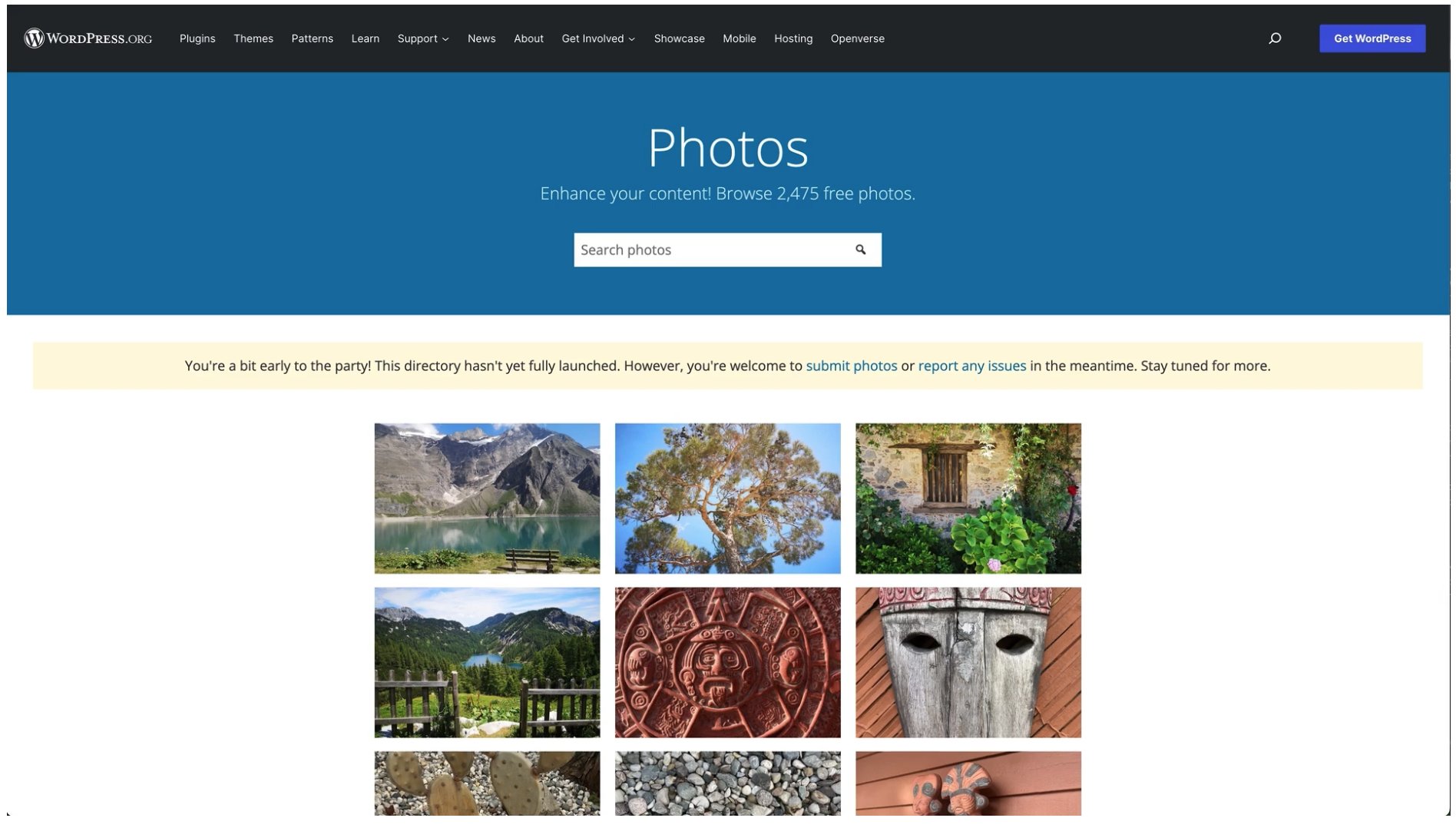 Screenshot of the WordPress Photo Directory home page.