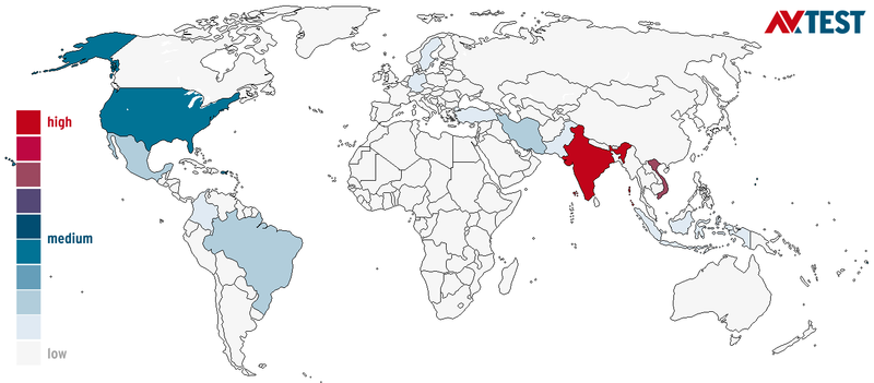 Origin of Spam per Country, last 14 days