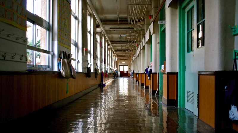 Empty school hallway