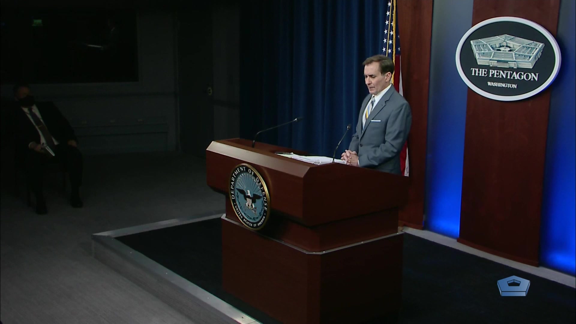 Pentagon Press Secretary John F. Kirby briefs the media at the Pentagon, May 5, 2021.