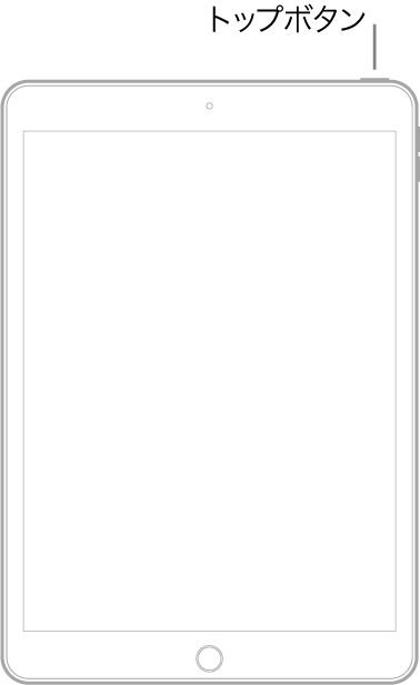 ホームボタンのあるiPadモデルの図。トップボタンは右端付近にあります。
