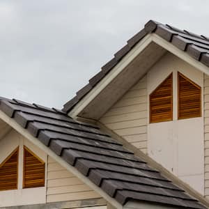 a roof covered in rubber tiles