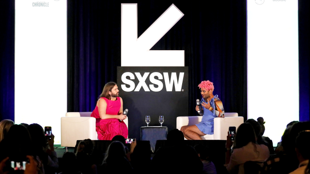 AUSTIN, TEXAS - MARCH 14: (L-R) Jonathan Van Ness and Alok Vaid-Menon speak onstage during Featured Session: Jonathan Van Ness & Alok Vaid-Menon during the 2022 SXSW Conference and Festivals at JW Marriott Austin on March 14, 2022 in Austin, Texas. (Photo by Samantha Burkardt/Getty Images for SXSW)