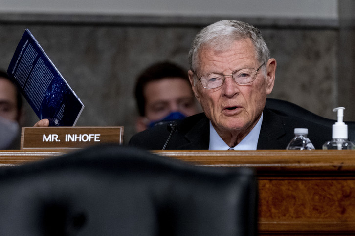 Sen. James Inhofe, R-Okla., speaks during a Senate Armed Services Committee  hearing 