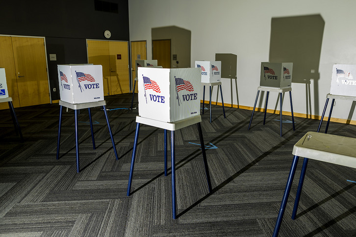 Voting booths are pictured on primary Election Day.