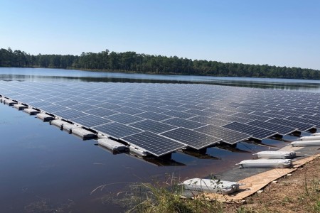 This solar array, the largest floating system in the Southeast, will provide carbon-free on-site energy at Fort Bragg, North Carolina.