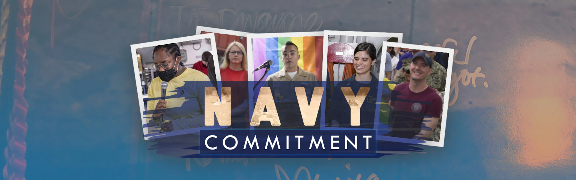 Navy Commitment written in front of 5 pictures of sailors.