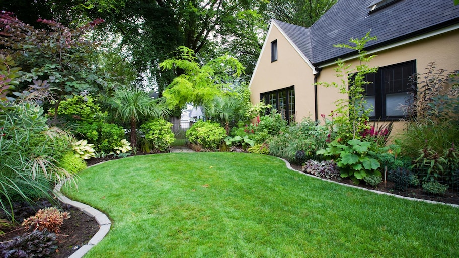 House and landscaped yard