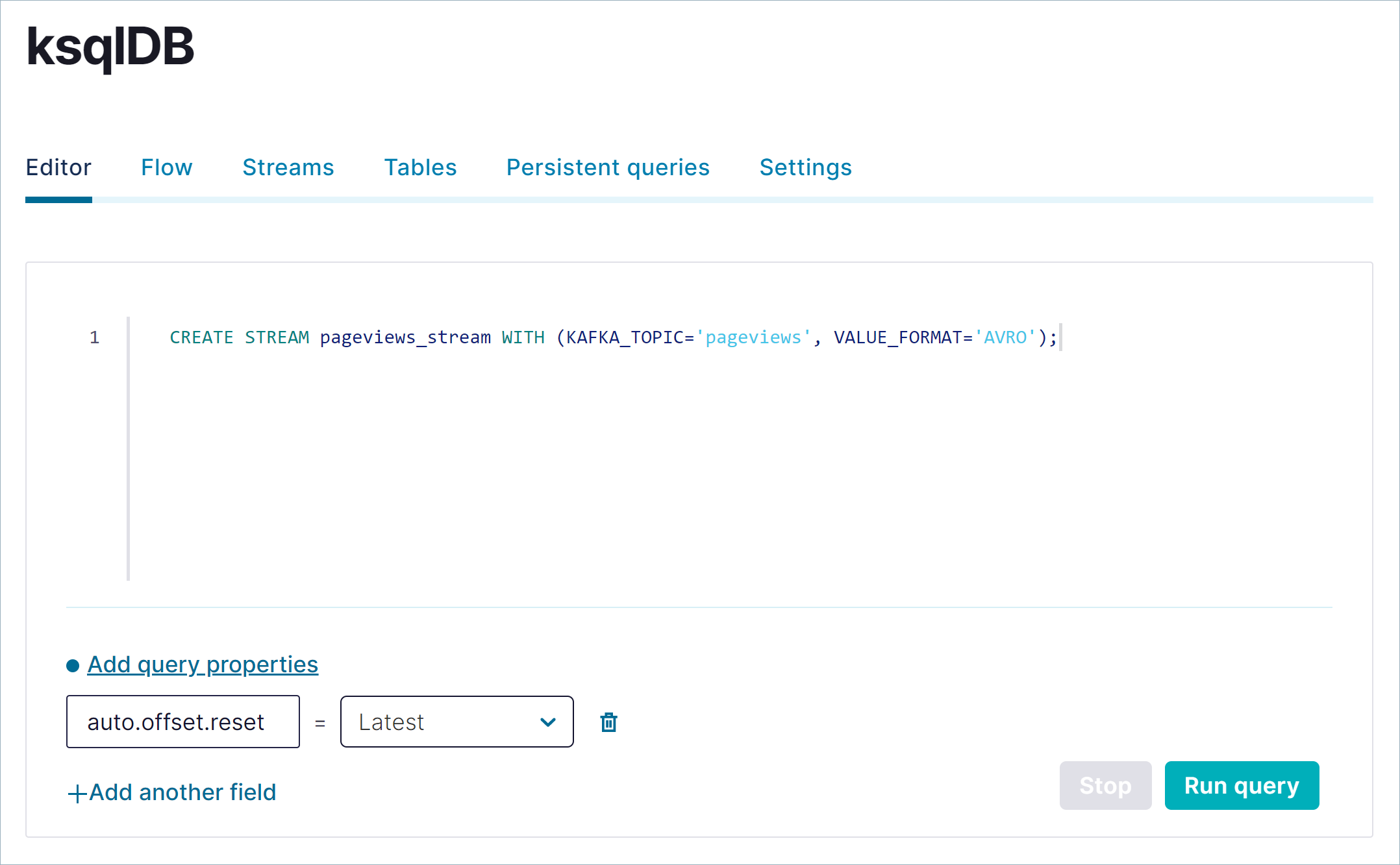 Results from a ksqlDB query in Confluent Control Center