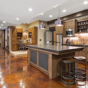 A spacious kitchen with epoxy flooring