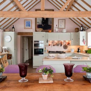 An open plan rustic kitchen