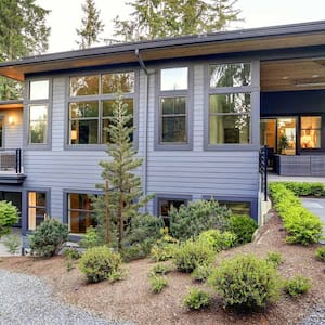 New two-story home with flat roof