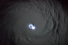 Lightning illuminating an eyewall