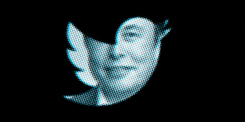 Elon Musk peers out through Twitter logo