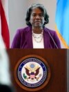 FILE - Linda Thomas-Greenfield, US ambassador to the United Nations, introduces US Secretary of State Antony Blinken before a town hall at the US Mission to the United Nations with members of staff, May 19, 2022, in New York.