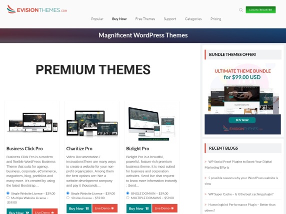 eVision Themes homepage